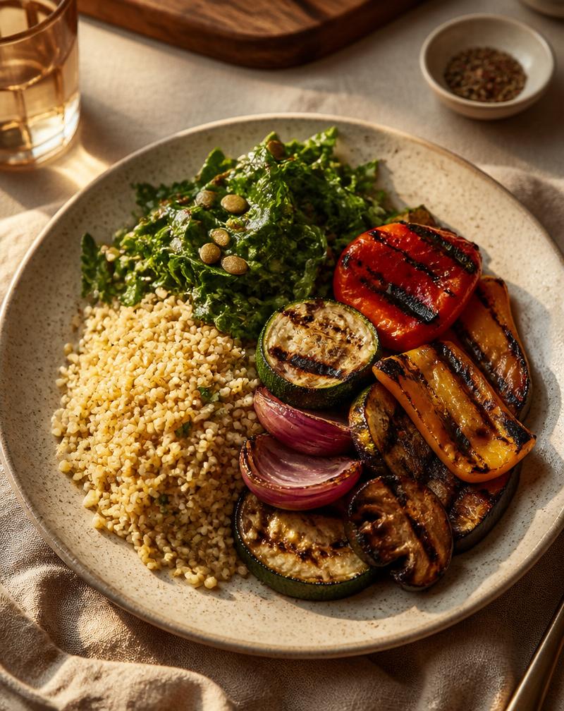 [DEMO] Light, easy-to-digest dinner plate with grilled vegetables and millet (demonstration image).